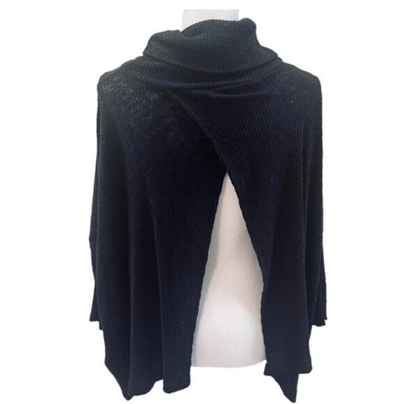 Free People Beach Black Open Back Waffle Knit Short Sleeve Turtleneck Small - Picture 7 of 7